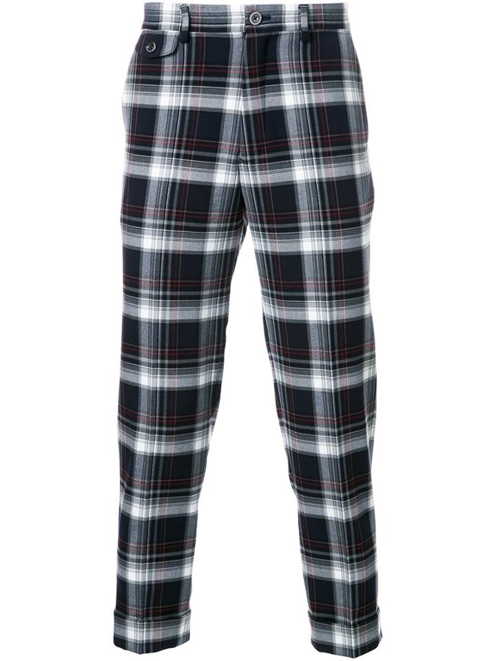 Education From Youngmachines Plaid Cropped Trousers, Men's, Size: 1, Blue, Polyester