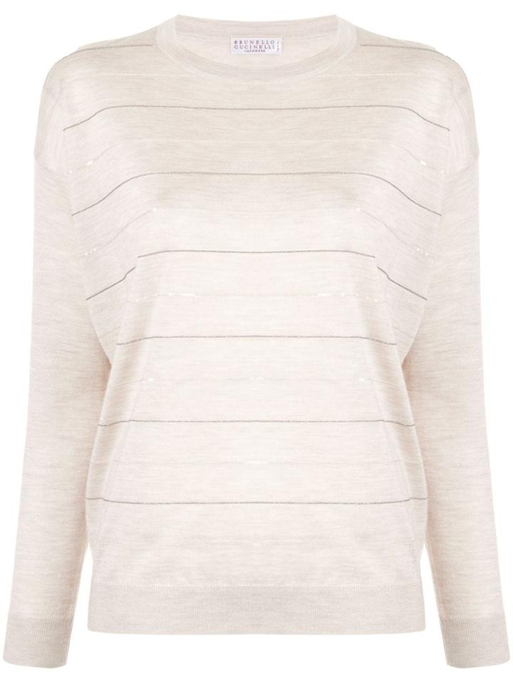 Brunello Cucinelli Sequin Trim Jumper - Neutrals