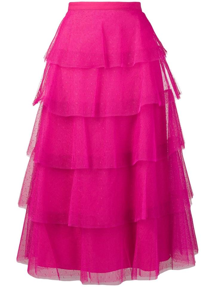 Red Valentino Tiered Dot Mesh Skirt - Pink