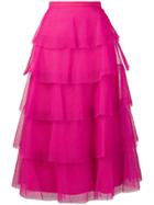 Red Valentino Tiered Dot Mesh Skirt - Pink