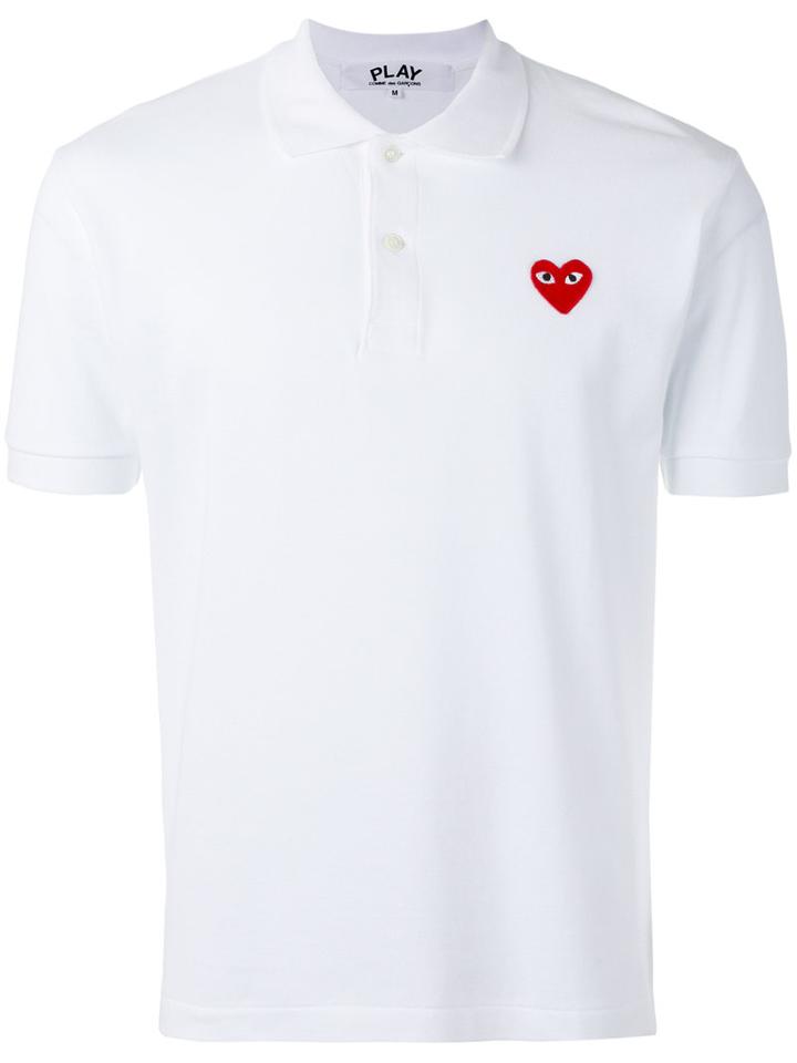 Comme Des Garçons Play Embroidered Logo Polo Shirt, Men's, Size: Small, White, Cotton