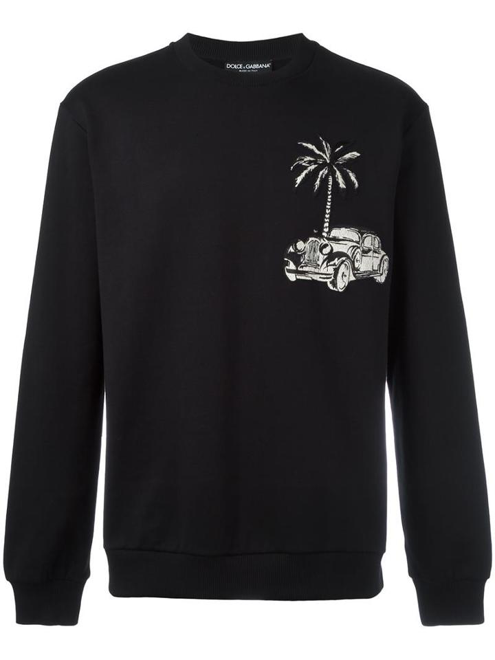 Dolce & Gabbana Car & Palm Patch Sweatshirt, Men's, Size: 46, Black, Cotton/polyester/viscose