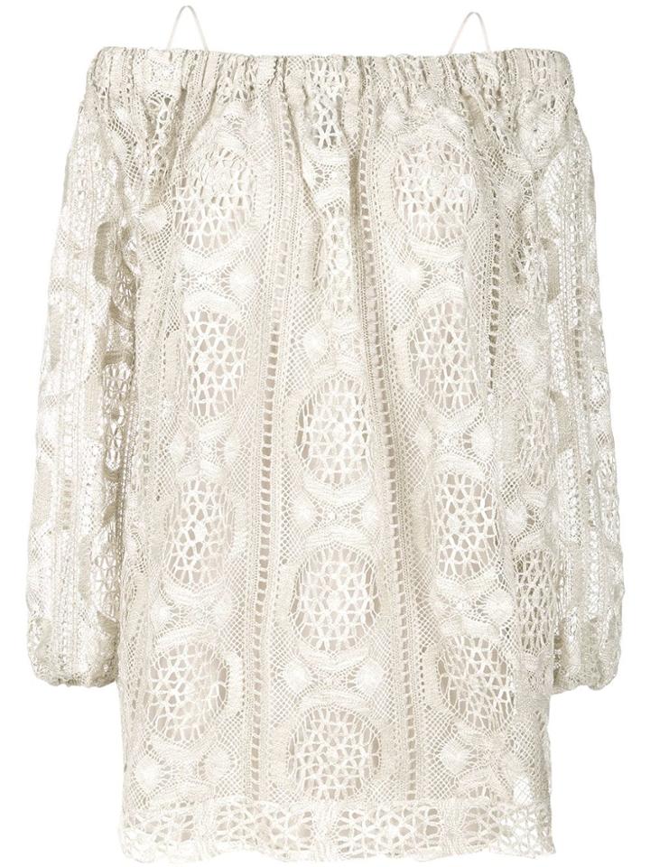 Blumarine Embroidered Off-the-shoulder Blouse - Neutrals