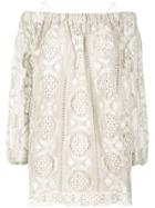 Blumarine Embroidered Off-the-shoulder Blouse - Neutrals