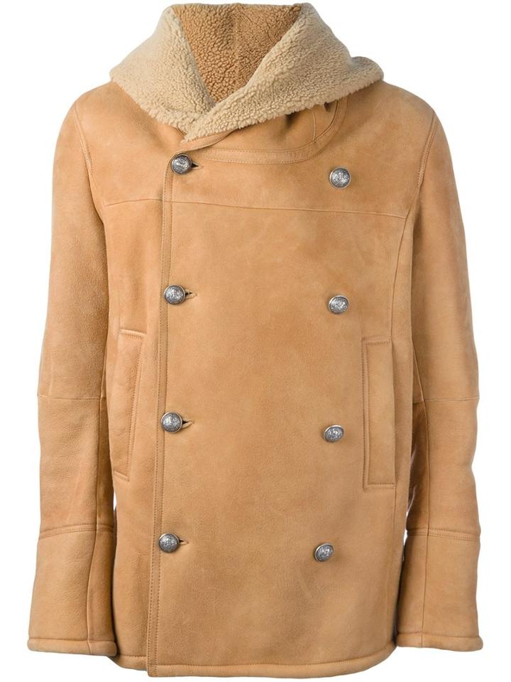 Balmain Double Breasted Shearling Coat, Men's, Size: 50, Brown, Sheep Skin/shearling