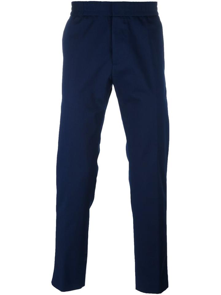 Msgm Elastic Waistband Straight Trousers, Men's, Size: 50, Blue, Cotton