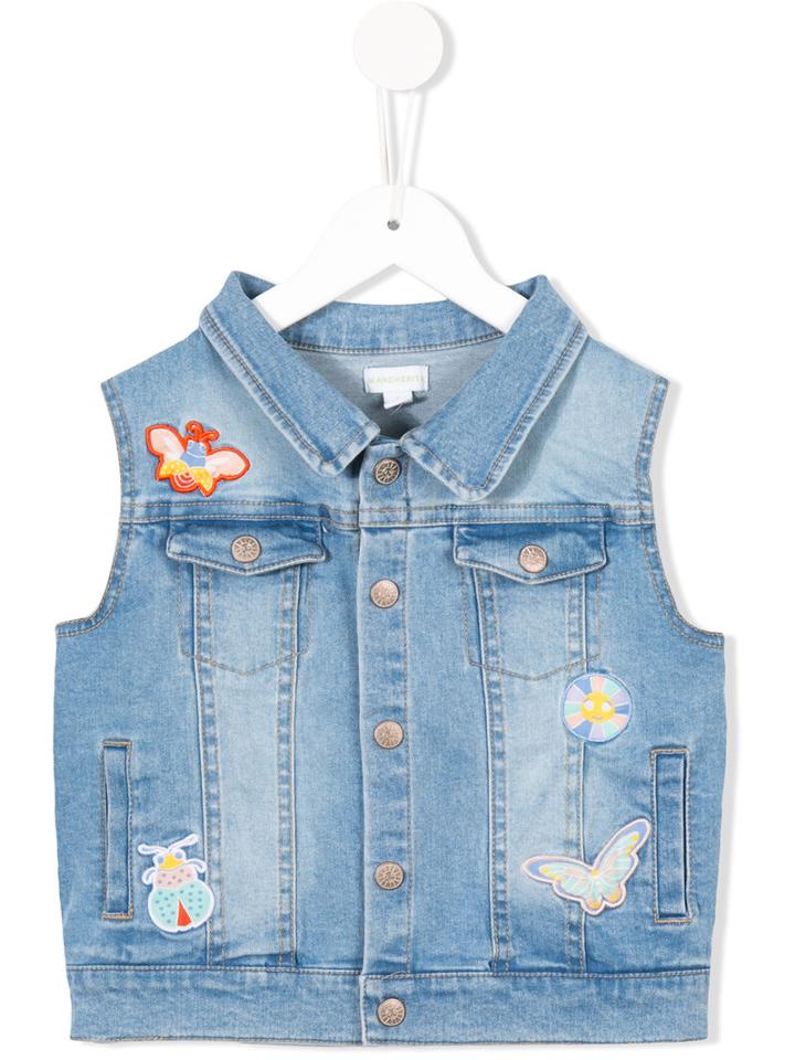 Margherita Kids Patch Appliquéd Denim Gilet, Toddler Girl's, Size: 4 Yrs, Blue