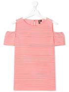 European Culture Kids Teen Cold-shoulder Striped Dress - Red
