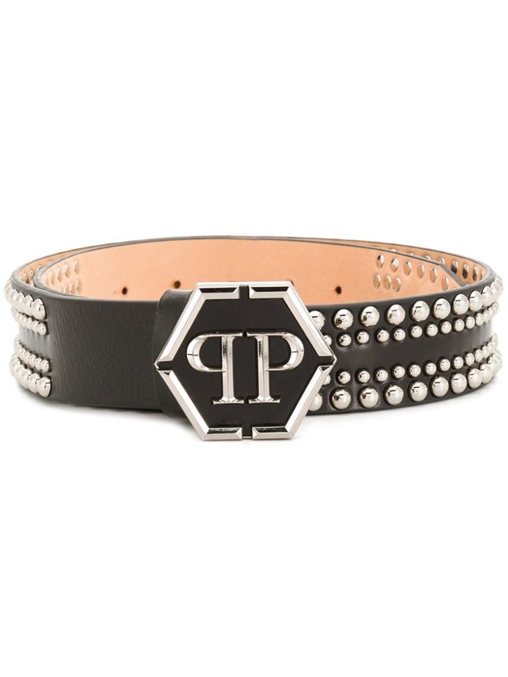 Philipp Plein Embellished Logo Belt - Black