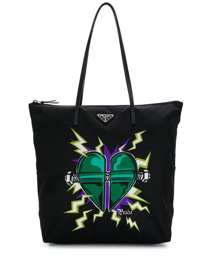Prada Bolted Heart Tote Bag - Black