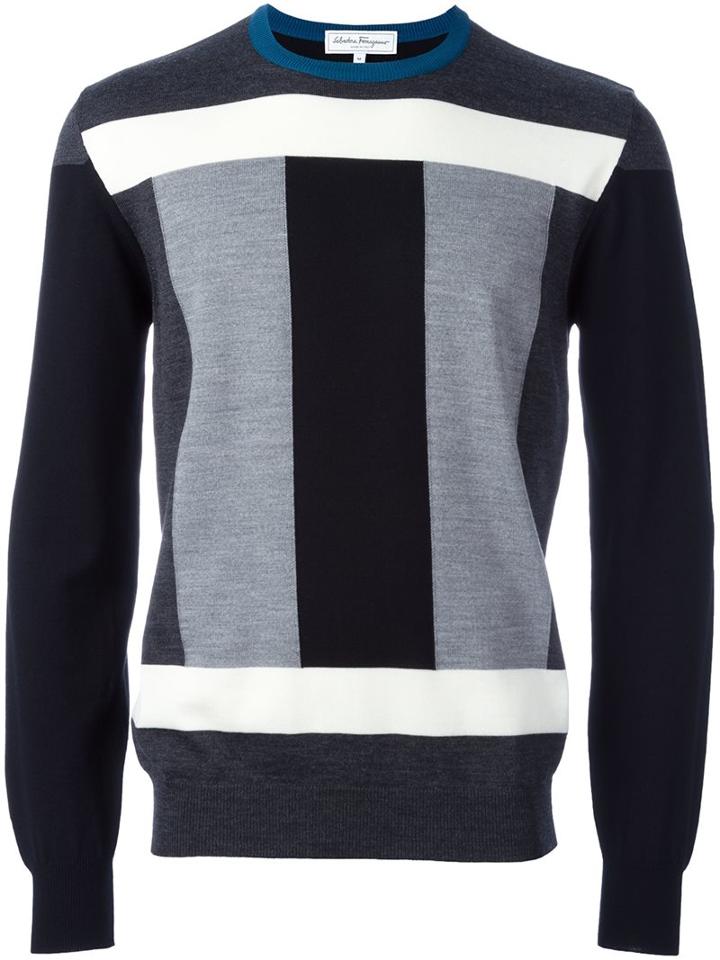 Salvatore Ferragamo Colour Block Jumper, Men's, Size: Large, Black, Virgin Wool