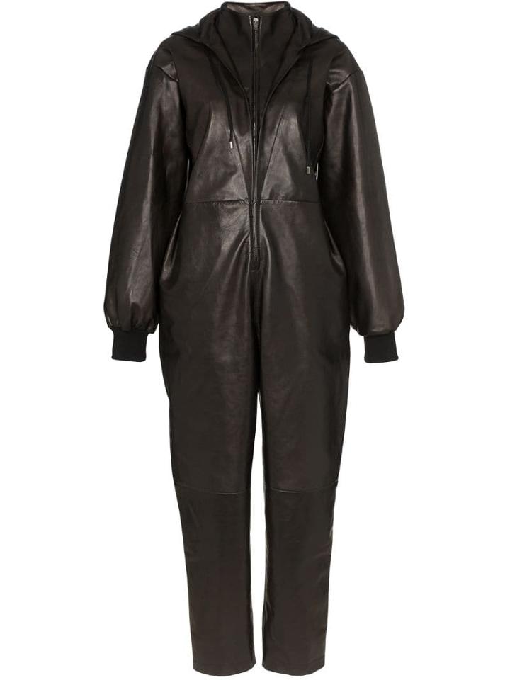 Montana Hooded Leather Jumpsuit - Black
