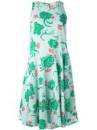 P.a.r.o.s.h. Flared Floral Print Dress, Women's, Green, Silk/spandex/elastane