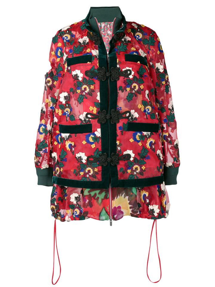 Sacai Floral Print Jacket - Red