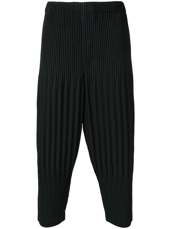 Homme Plissé Issey Miyake Pleated Cropped Length Trousers, Men's, Size: 3, Black, Polyester
