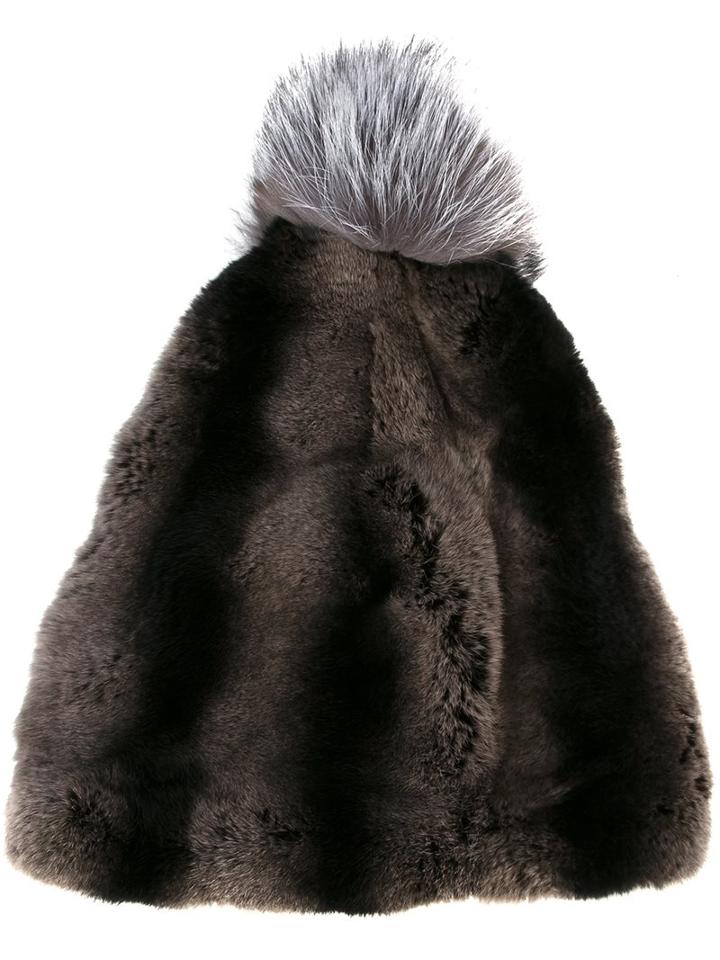 N.peal Bobble Hat, Women's, Grey, Rabbit Fur
