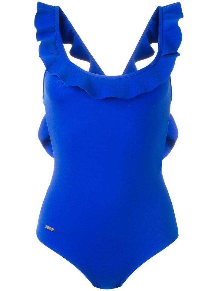 Fendi Ruffled Swimsuit, Women's, Size: 38, Blue, Polyamide/spandex/elastane