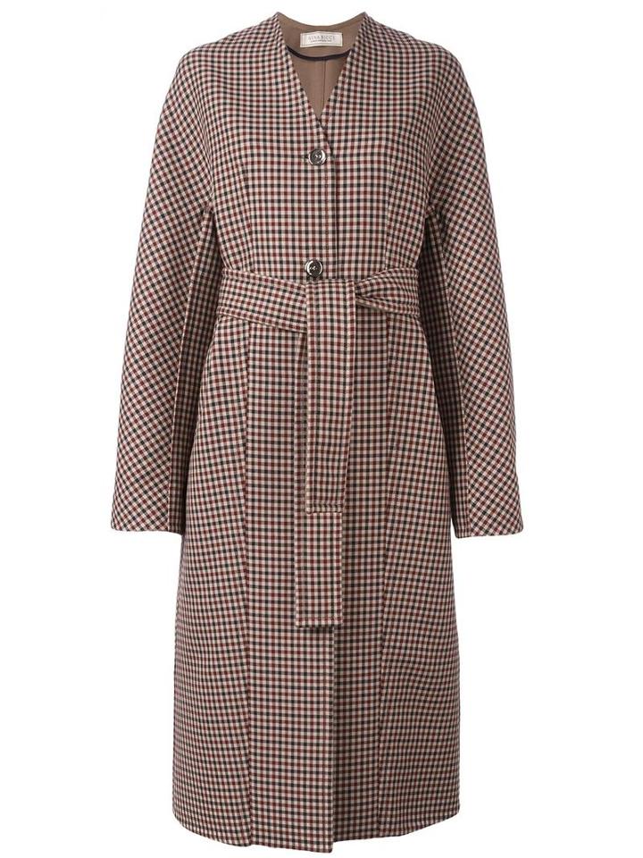 Nina Ricci Collarless Check Detail Coat, Women's, Size: 36, Black, Wool/silk