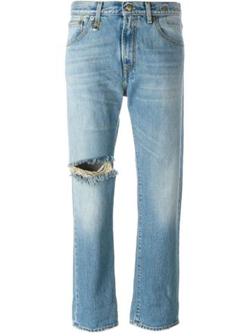 R13 Tommy Gun Boyfriend Jeans, Women's, Size: 28, Blue, Cotton/spandex/elastane/calf Leather