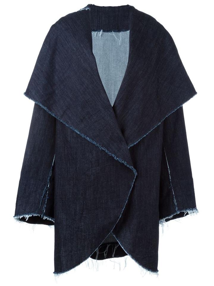 Norma Kamali Frayed Trim Denim Coat