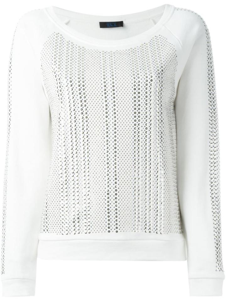 Twin-set Studded Sweatshirt, Women's, Size: Large, White, Cotton/pvc