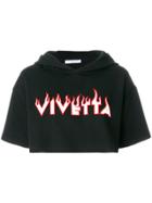 Vivetta Logo Embroidered Cropped Hoodie - Black