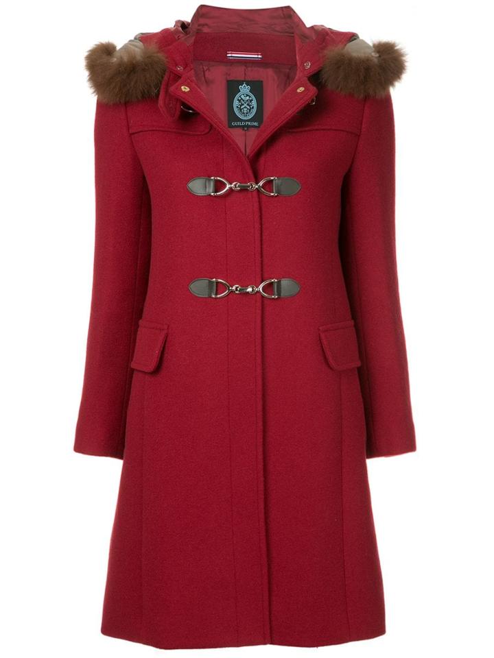 Guild Prime Fur Collar Double Breasted Coat - Red