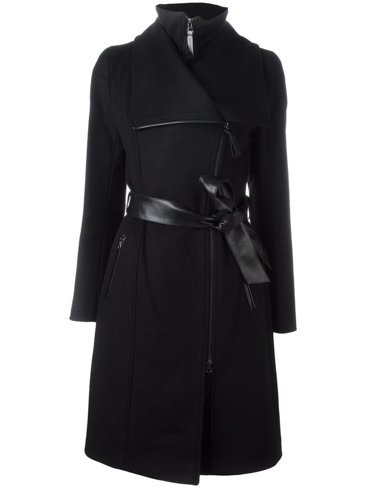 Mackage Dislocated Fastening Belted Coat, Women's, Size: Large, Black, Wool/cashmere/nylon/spandex/elastane