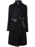 Mackage Dislocated Fastening Belted Coat, Women's, Size: Large, Black, Wool/cashmere/nylon/spandex/elastane