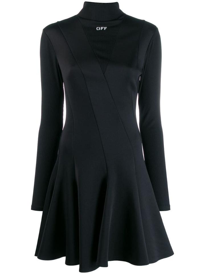 Off-white Ribbed Panel Skater Dress - Black