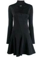 Off-white Ribbed Panel Skater Dress - Black