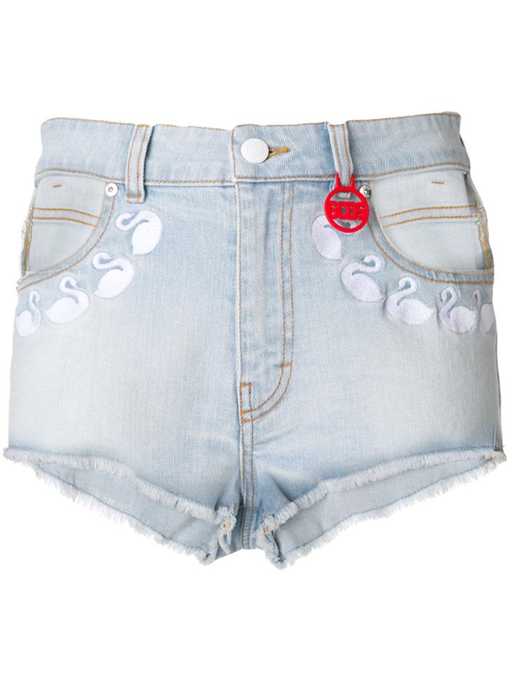 Gcds Swan Denim Shorts - Blue