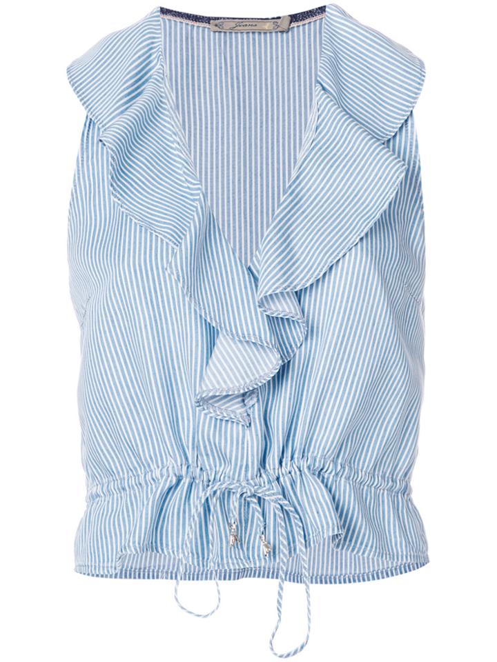 Patrizia Pepe Striped Ruffle Crop Top - Blue