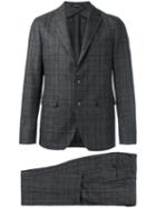 Tagliatore Notched Lapel Plaid Suit, Men's, Size: 50, Grey, Virgin Wool/cupro