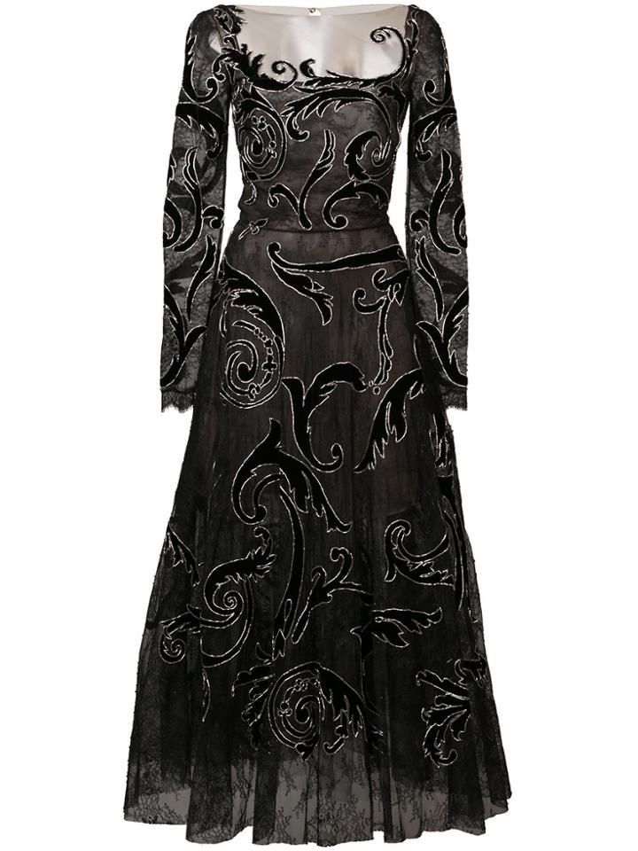 Oscar De La Renta Long Sleeve Embroidered Dress - Black