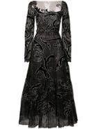 Oscar De La Renta Long Sleeve Embroidered Dress - Black