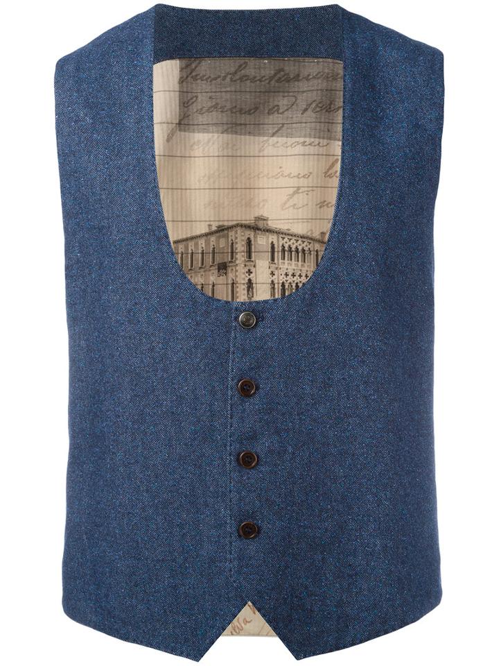 Al Duca D'aosta 1902 Dipped Scoop Neck Waistcoat, Men's, Size: 50, Blue, Virgin Wool