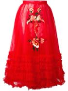Vivetta Embroidered Flower Skirt, Women's, Size: 42, Red, Polyamide