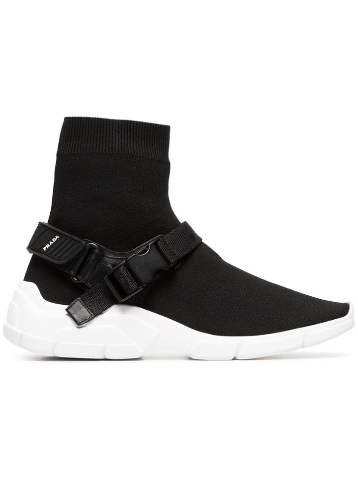 Prada Stretch Fabric Hi-top Sneakers - Black