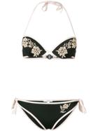 Fendi Tan Floral Embroidered Bikini - Black