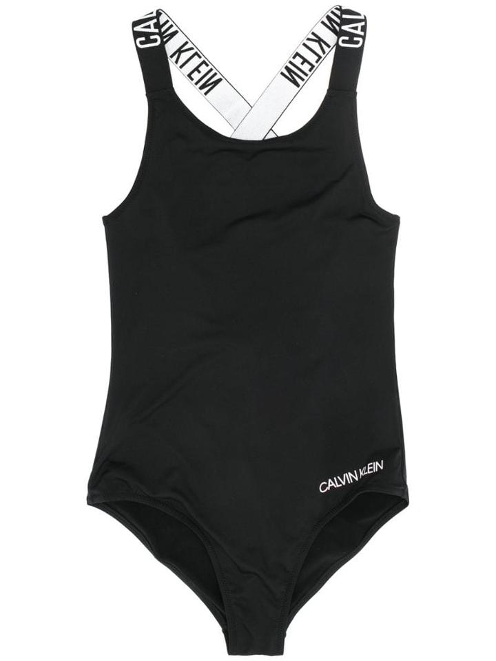 Calvin Klein Kids Logo Strap Swimsuit - Black