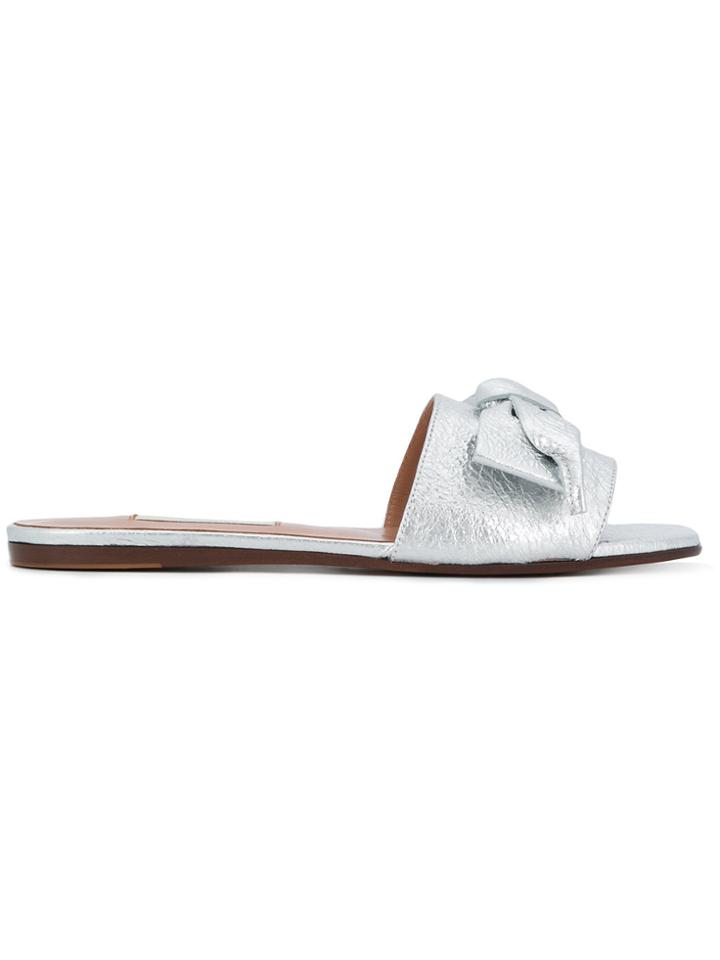 L'autre Chose Crackle Effect Slide Sandals - Metallic