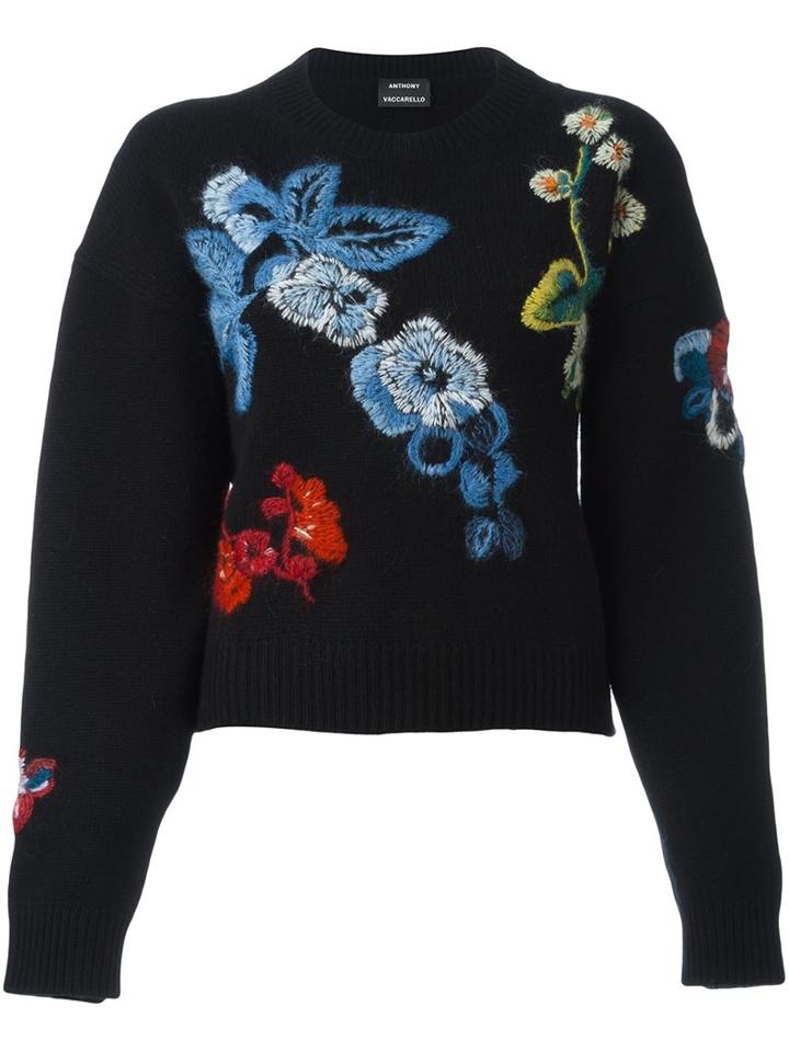 Anthony Vaccarello Embroidered Floral Jumper, Women's, Size: 36, Black, Virgin Wool
