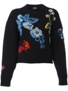 Anthony Vaccarello Embroidered Floral Jumper, Women's, Size: 36, Black, Virgin Wool