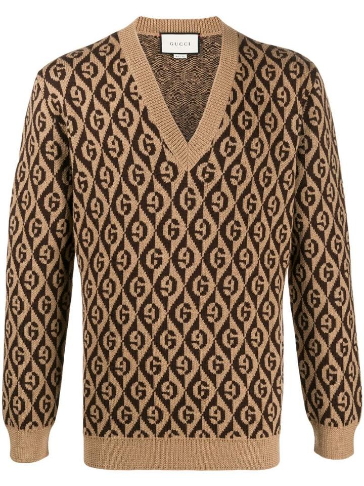 Gucci G Rhombus V-neck Sweater - Brown