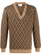 Gucci G Rhombus V-neck Sweater - Brown