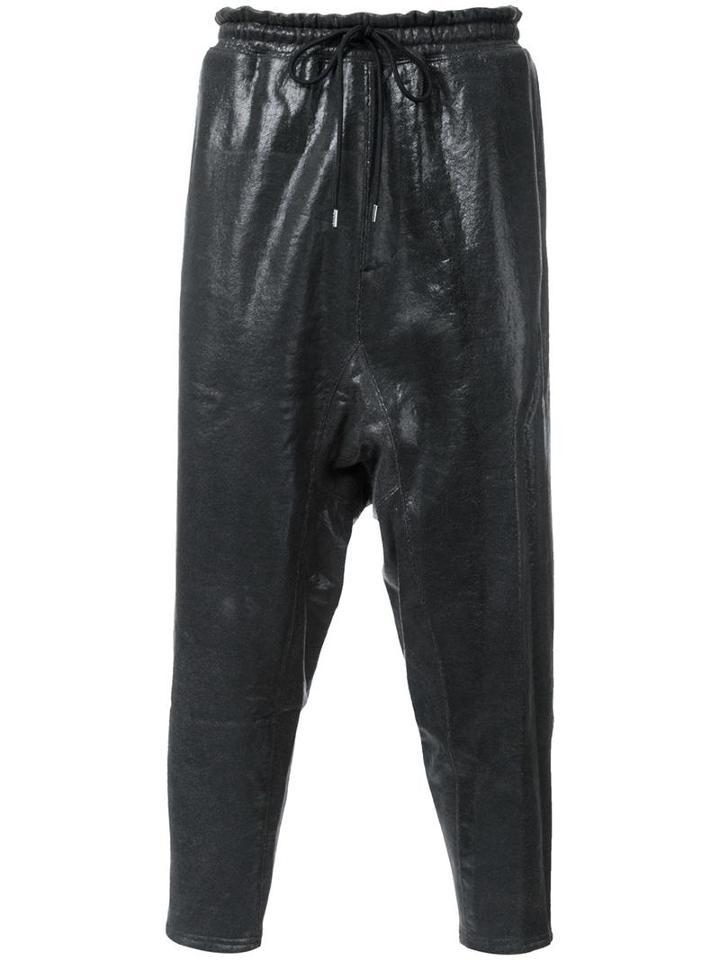 Miharayasuhiro Cropped Coated Track Pants, Men's, Size: 46, Black, Cotton