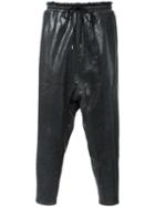 Miharayasuhiro Cropped Coated Track Pants, Men's, Size: 46, Black, Cotton