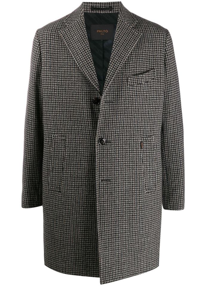 Paltò Houndstooth Single-breasted Coat - Black