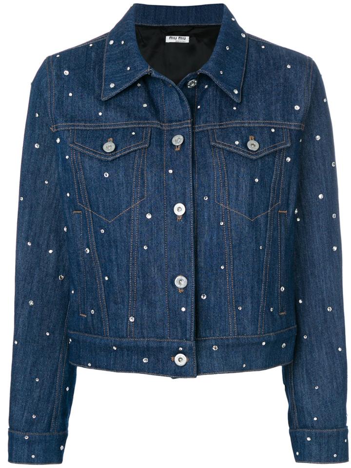 Miu Miu Crystal-embellished Denim Jacket - Blue